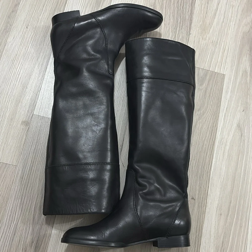 J Crew Tall Troy Leather Riding Black‎ Leather Knee-High Boots Size 5.5